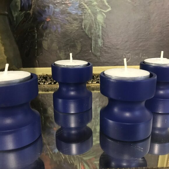 MCM MURMANN Made in Denmark Vintage Blue Wooden Tealight Candleholders - Picture 7 of 10